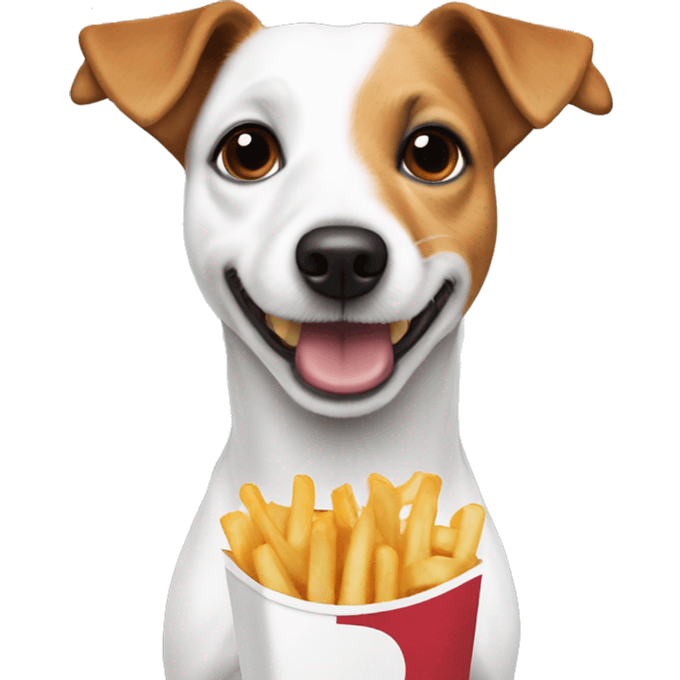 White Jack Russell Terrier eating fries emoji