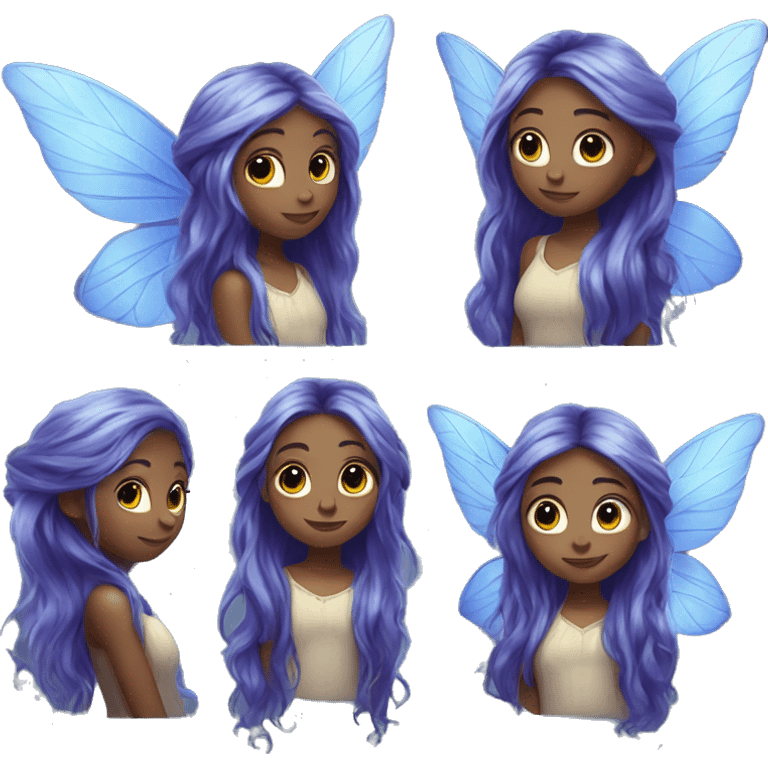 Beautiful, blue flower, fairy, blue, silver, purple, long hair, big wings emoji