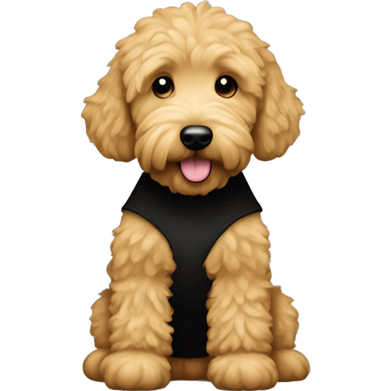 golden doodle with black tee shirt emoji