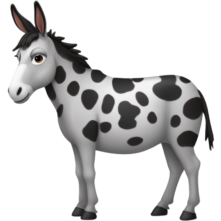 Black and white spotted donkey wearing a coat emoji