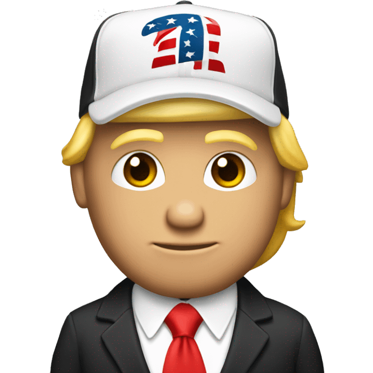 a single emoji of donald trump in a black suit, red tie, and red baseball cap emoji