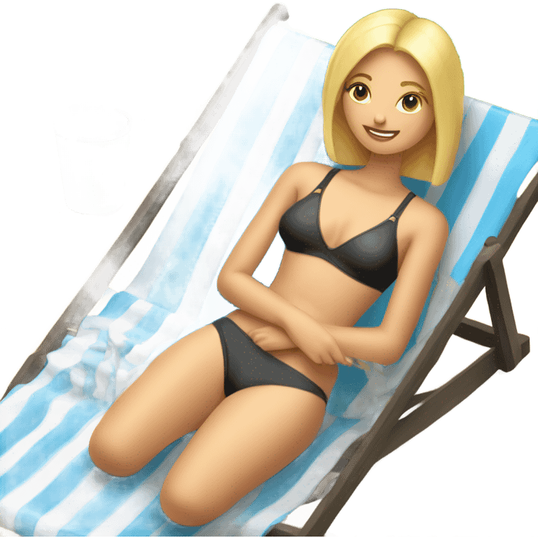 Blonde girl at the beach in bathing suit laying in lawn chair emoji