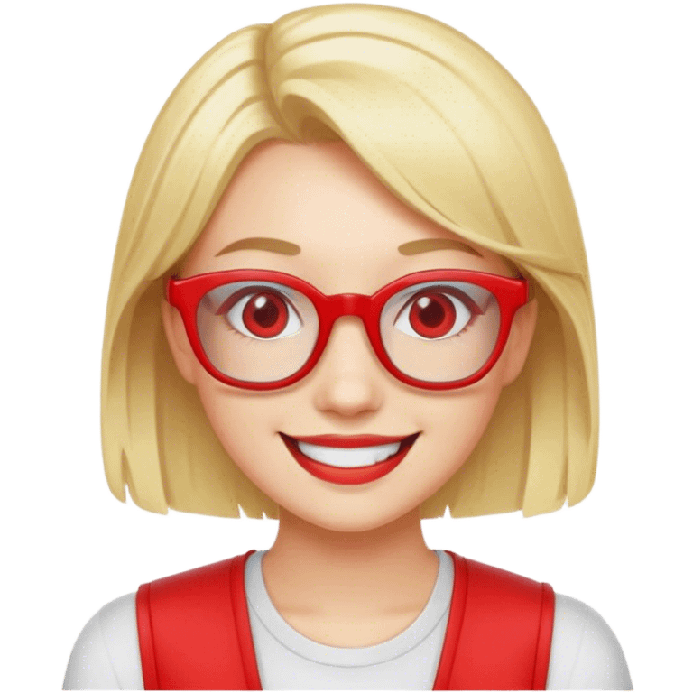 smiling blonde virtual youtuber with red framed glasses  emoji