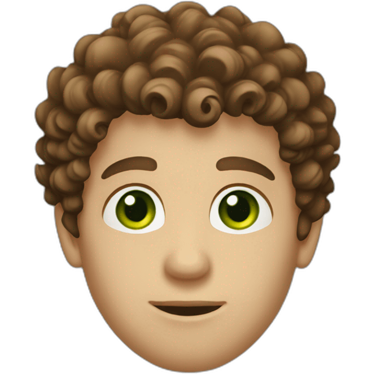 Man with curly brown hair and green eyes emoji