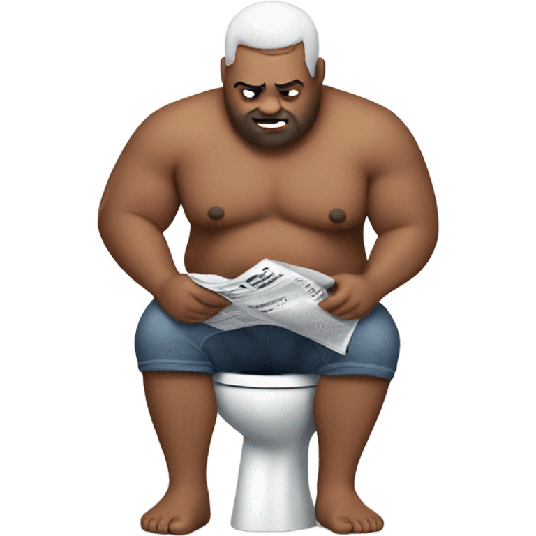 fat guy sitting on toilet reading newspaper no shirt front view emoji