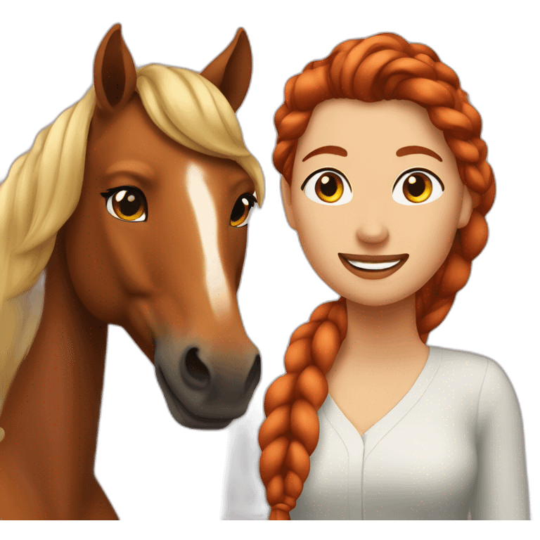 brown Horse next to a red-haired woman with braided hair emoji