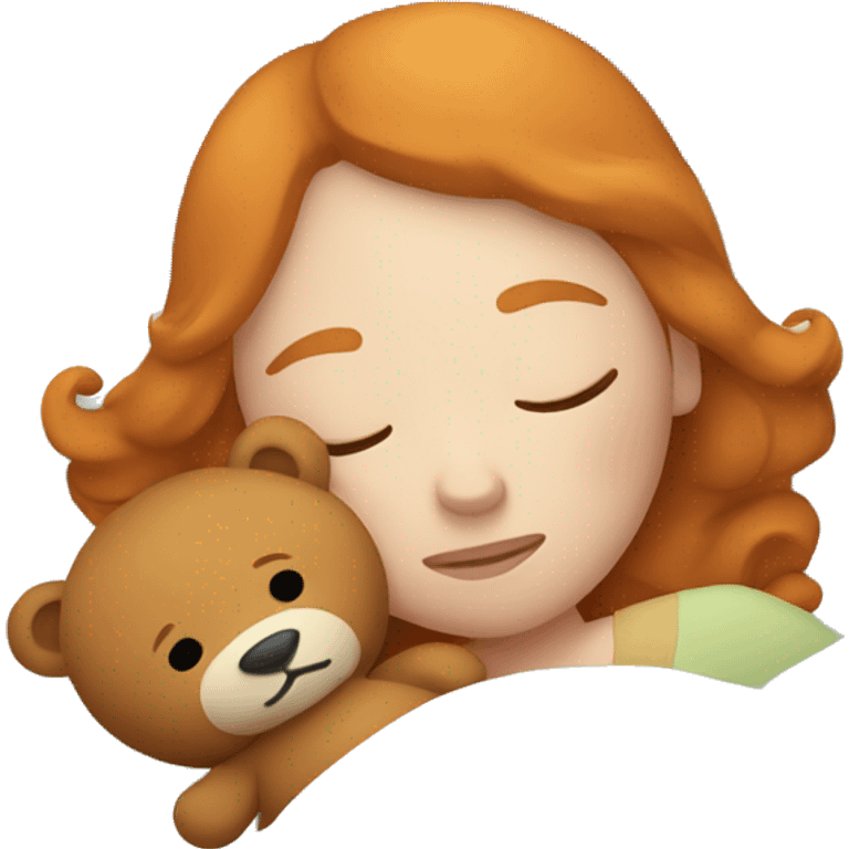 Ginger woman asleep in bed holding a teddy bear  emoji