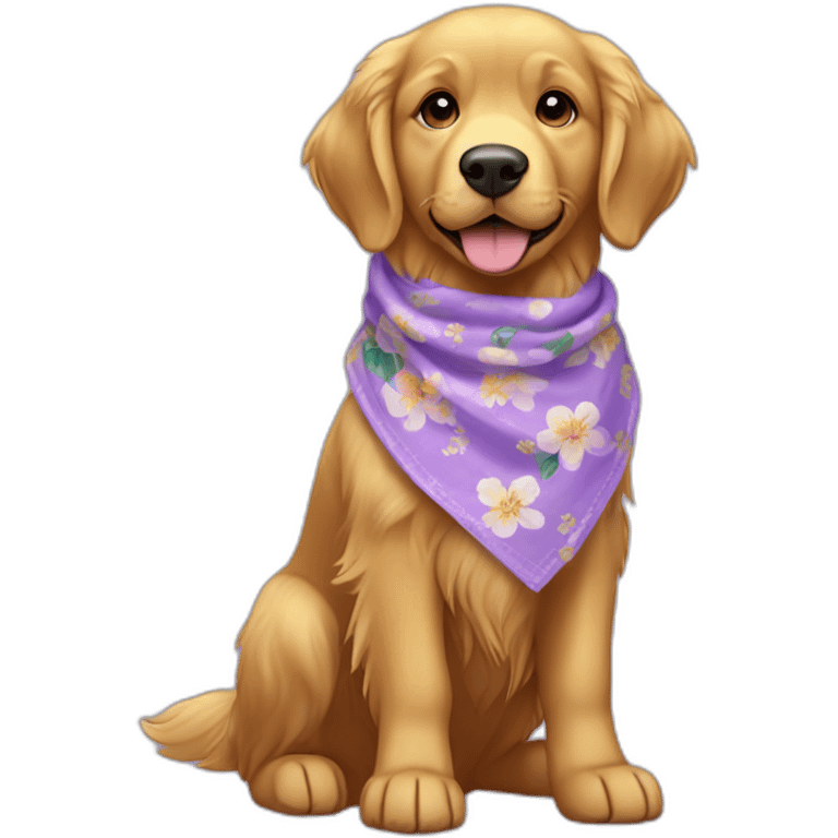 Full body Golden retriever wearing lilac floral bandana around neck emoji