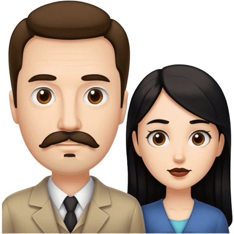 Tall white man with brown mustache goatee AND a short pale woman with long black hair emoji