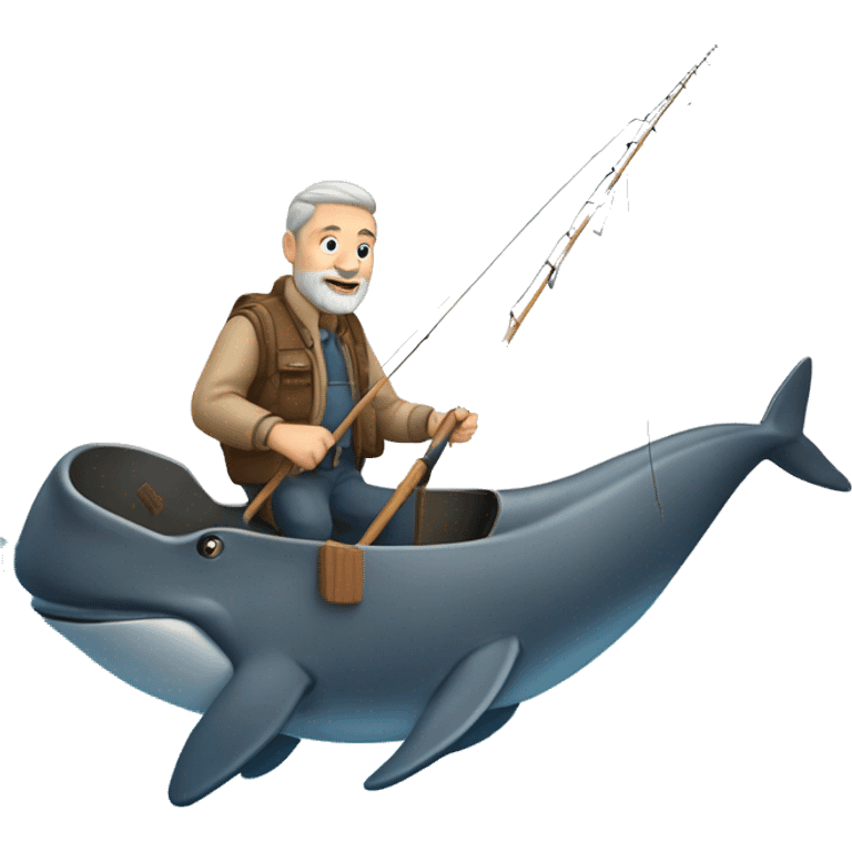 60 year old white MAN with brown hair and brown beard fishing and catching a whale emoji