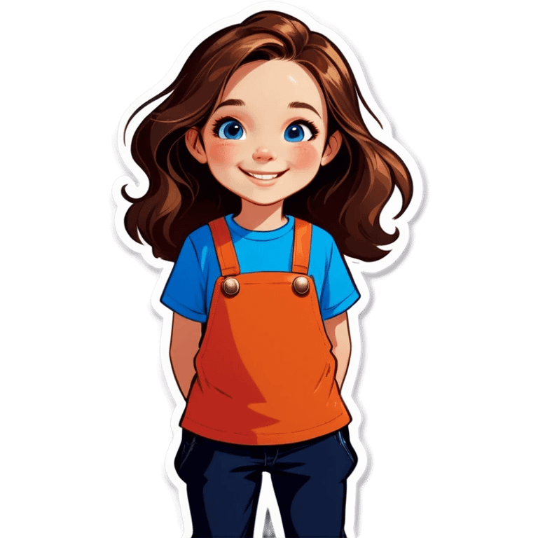 Little Girl, white skin, bronze hair, smile, tutor, bright blue t shirt emoji