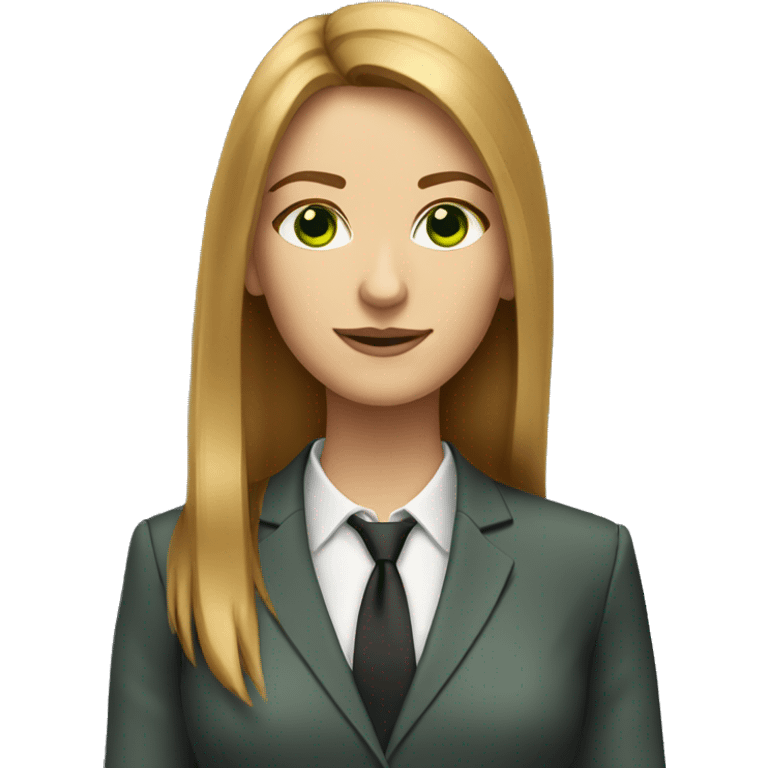 executive woman, long straight golden brown hair, green eyes, business suit emoji