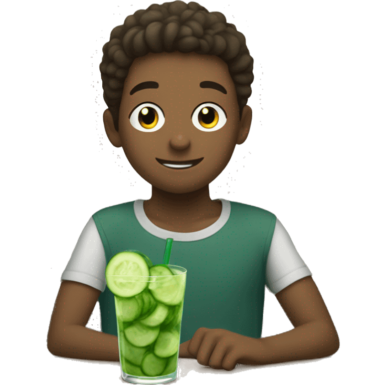 boys enjoying drinks indoors with cucumber  emoji