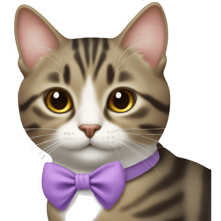 cute tabby cat with small white bow as a collar emoji