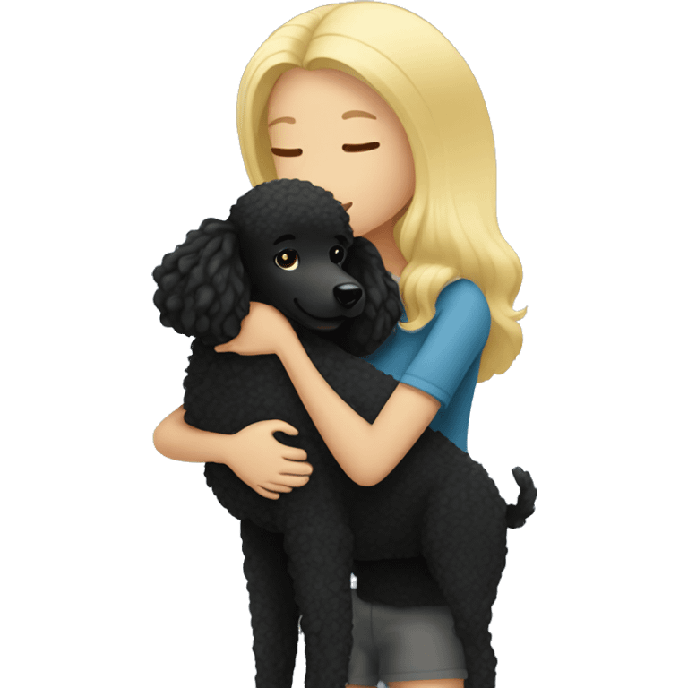 Blonde girl hugs black poodle emoji