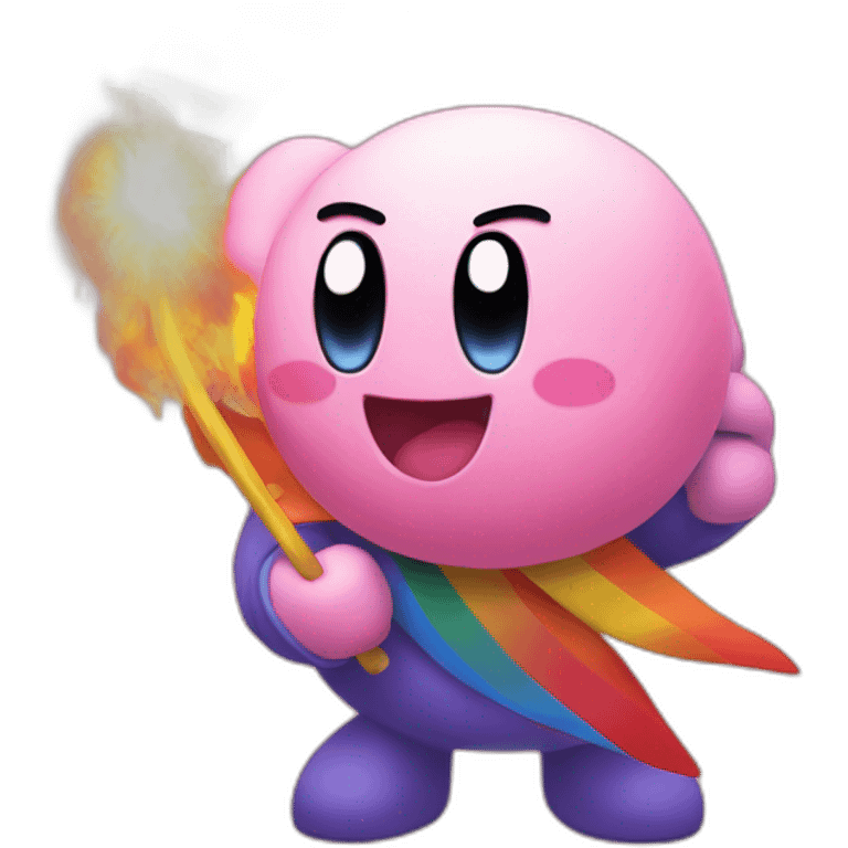 Kirby holding a rainbow flag (on fire$ emoji