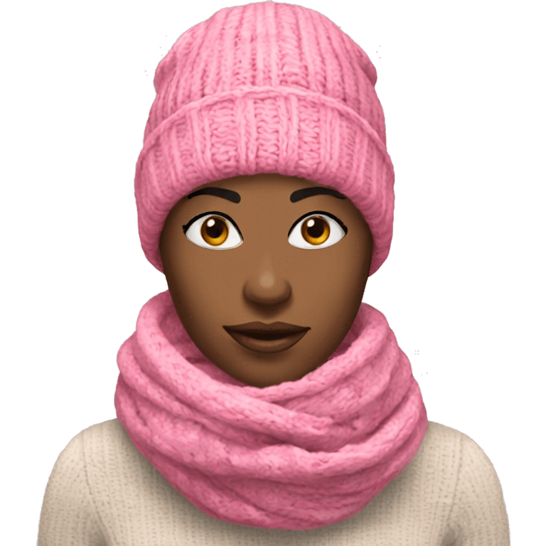 Pink winter pretty black woman beanie with winter pink neck scarf  emoji