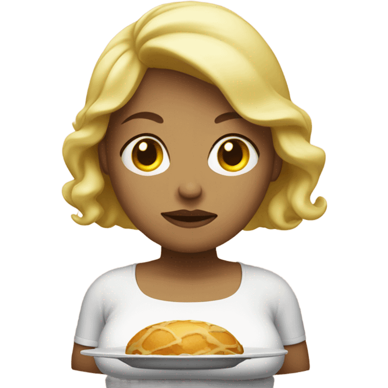 a sad overweight blondie woman with a plate of food emoji