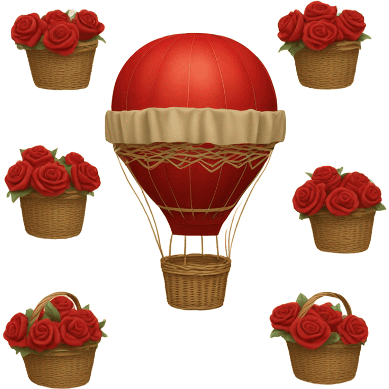 red hot air balloon and beige basket with roses emoji