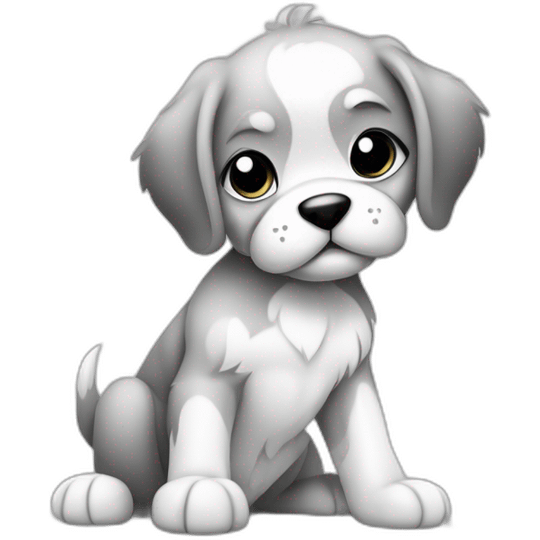 Vector isolated cute cartoon sitting puppy dog ​​with its paw up colorless black and white contour line easy drawing emoji