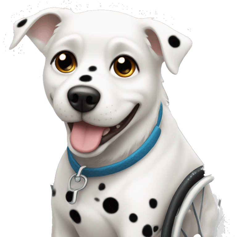 White dog with black spots in a wheelchair  emoji