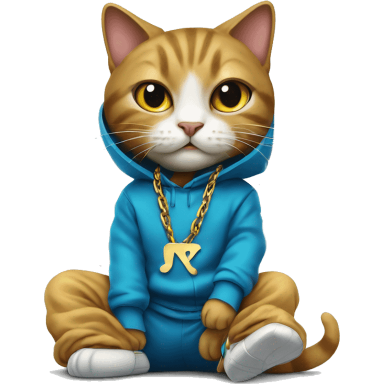 breakdancing cat in tracksuit with thick gold chain emoji