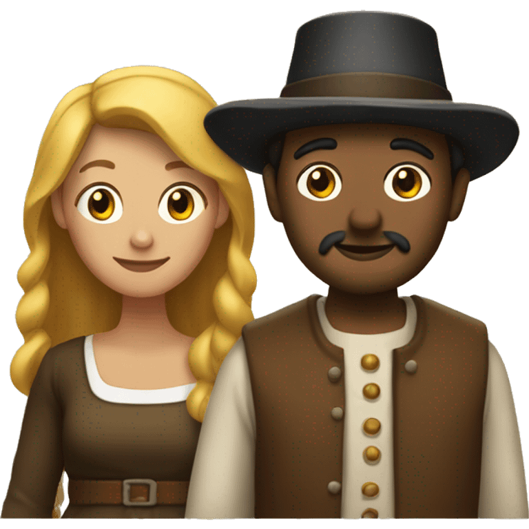 A woman named Cindy and a man named Tim dressed as pilgrims. emoji