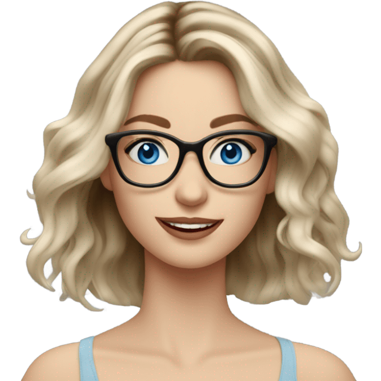 Shoulder length Balayage pale model lady with glasses and blue eyes happy  emoji