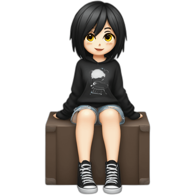 Full body curvy emo girl sits on the floor черная юбка белые трусики рваные полосатые чулки emoji