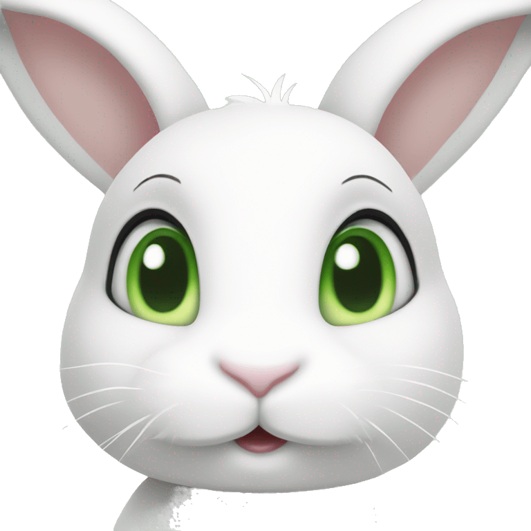 Cute White bunny with light-green eyes and a question mark above her bunny head emoji