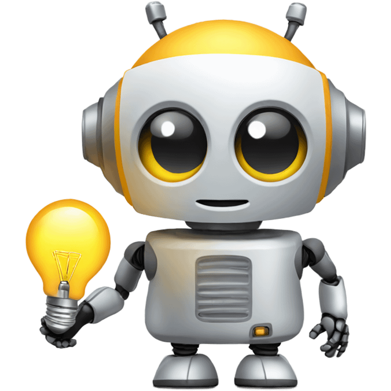 cute robot holds a light bulb emoji