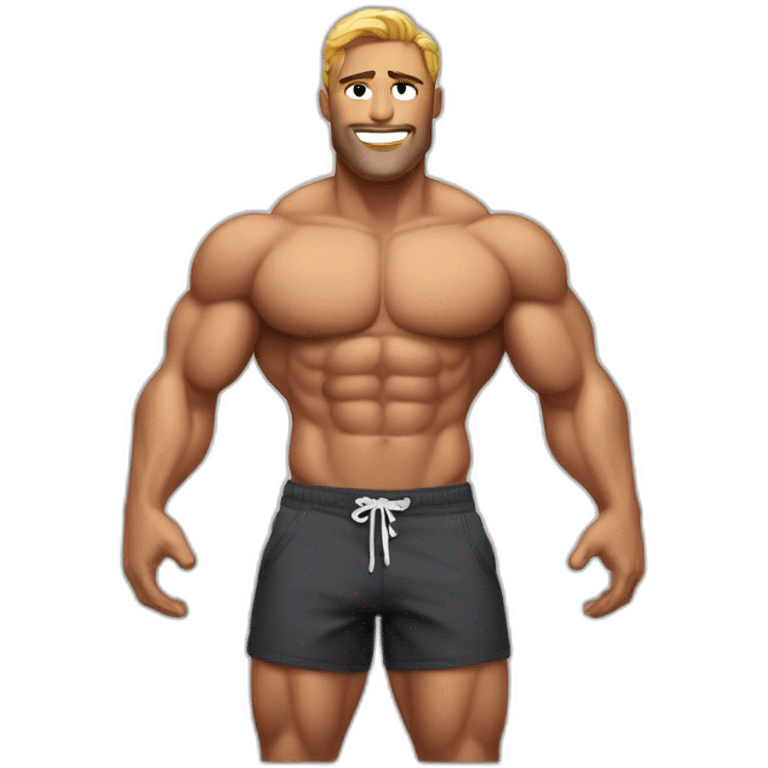 Shredded muscular manly man in swimsuit with 12 pack abs emoji