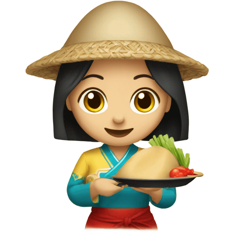 Traditional Vietnamese girl making food for mariachi boy emoji