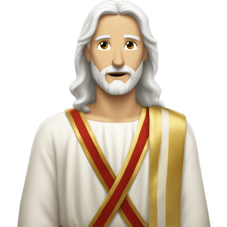 Jesus with white hair and white beard and a golden sash across his chest emoji