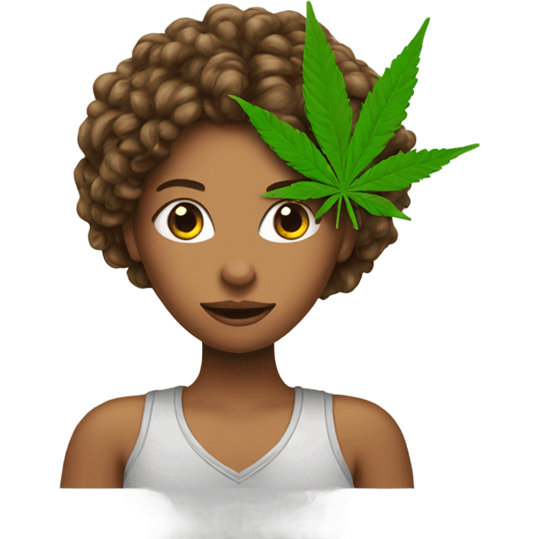 female hair, red holding marijuana leaf  emoji