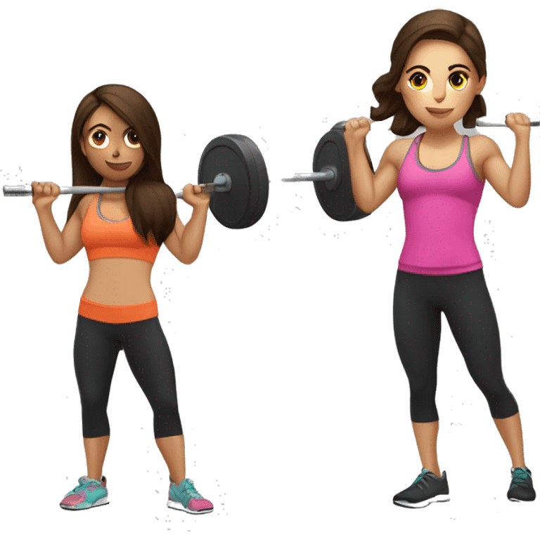 3 brunette girls doing CrossFit with a barbell emoji