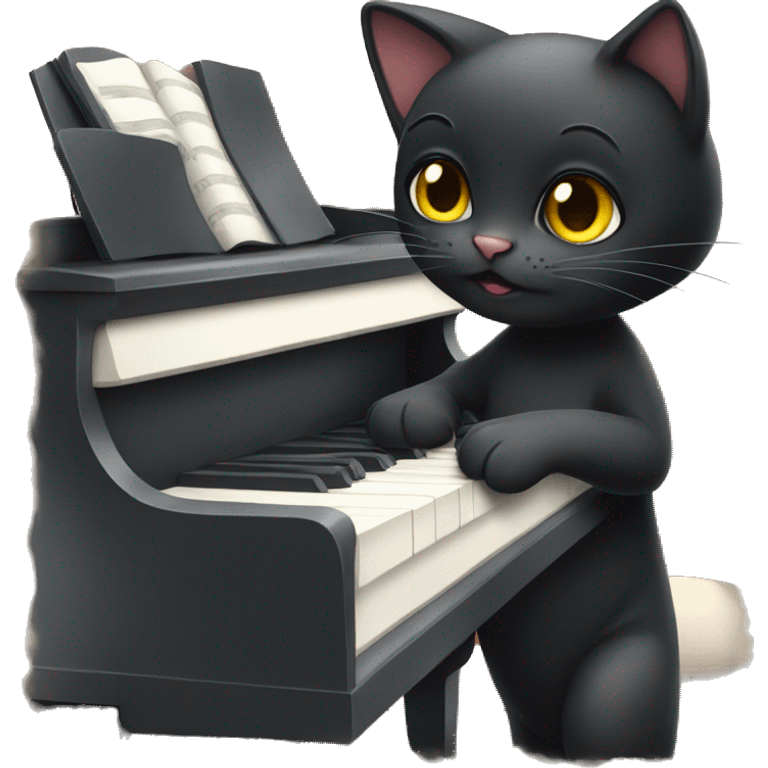 Black Cat playing piano  emoji