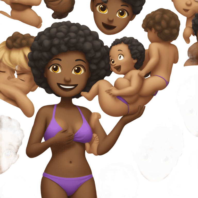 1 short-haired Black woman in a bikini with baby. emoji