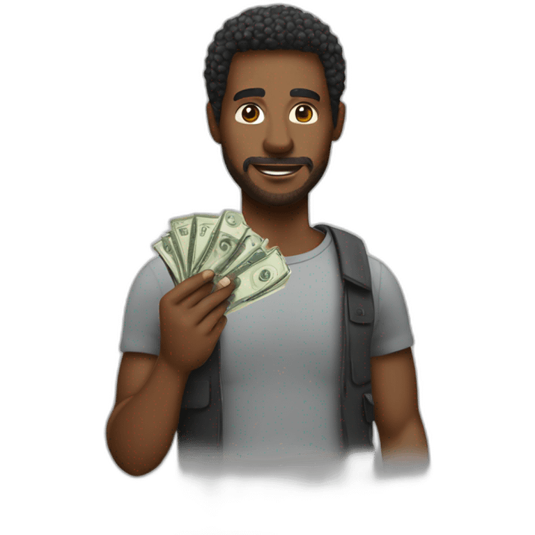 Balack man seeiing money emoji