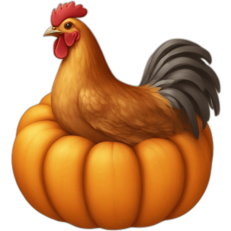 A hen on pumpkin emoji