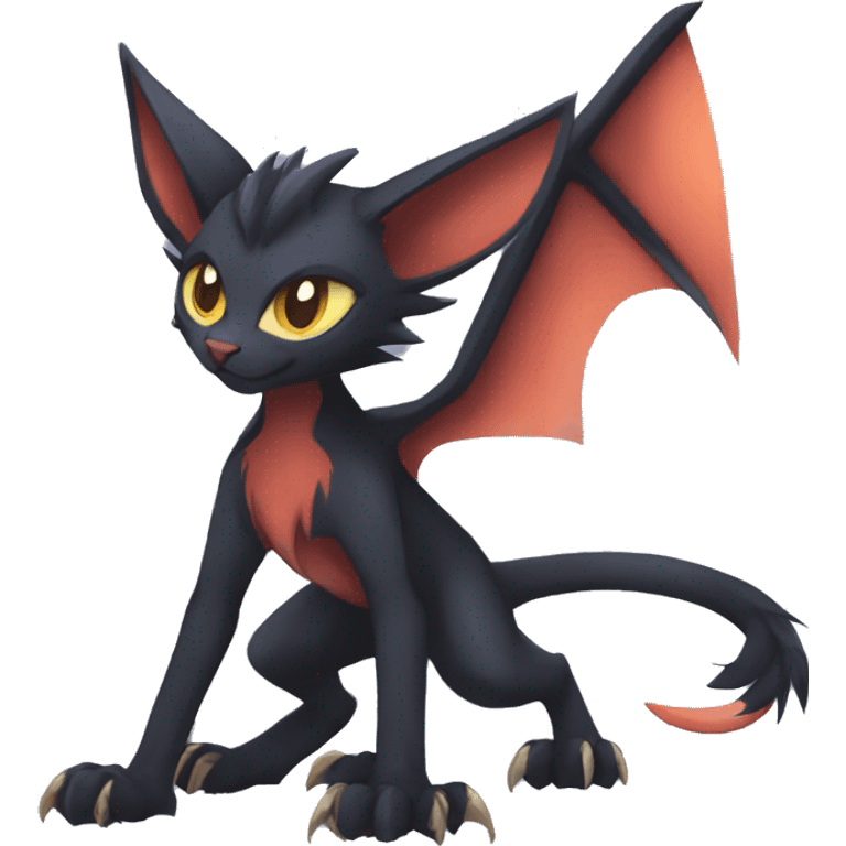 Black edgy Noivern-Zorua-Litten-Sphynx-Lykoi-Caracal-cat-Fakemon full-body emoji