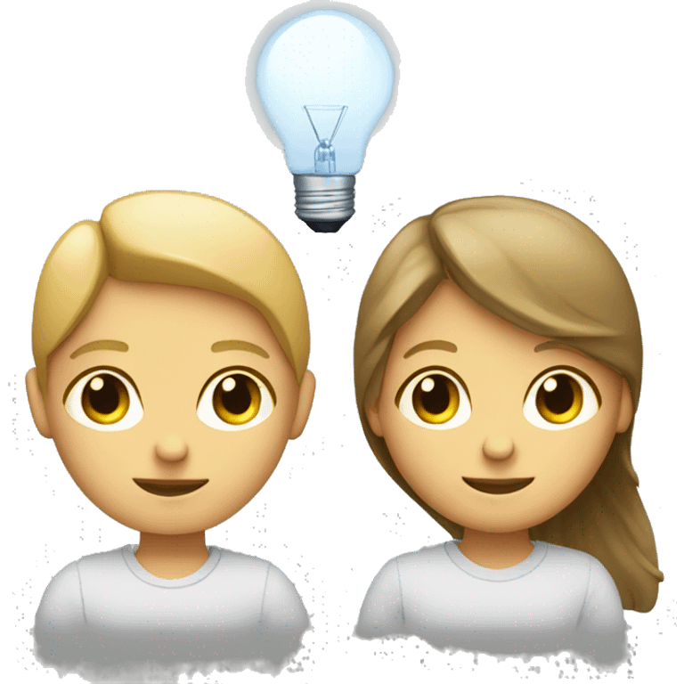 Girl and boy laptop with light above head emoji