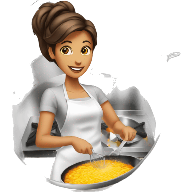 Beauty woman cooking in a stainless steel 10 inches skillet emoji