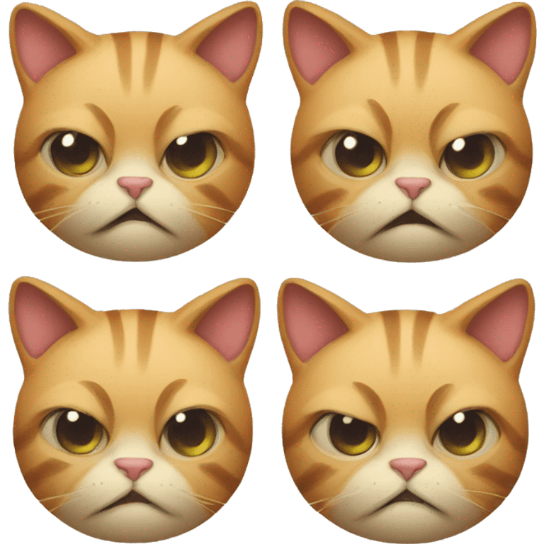 An giant cat with 4 heads, 4 emotions, happy, sad, impressed, angry emoji