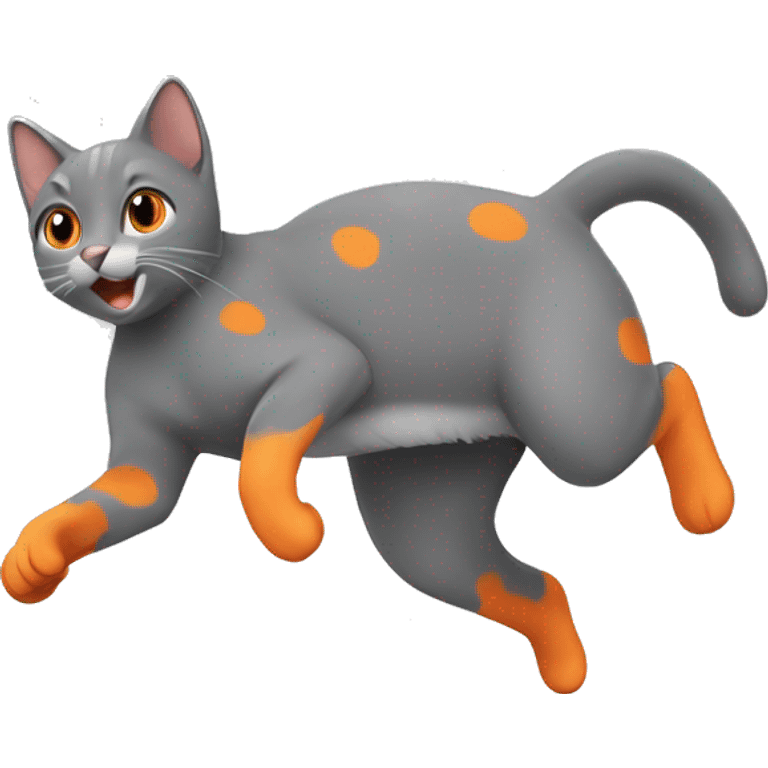 grey cat with orange spots in its back jumping  emoji