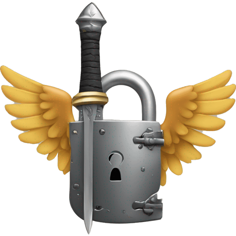 a lock with wings and arms holding a sword, the lock is holding a sword, big lock emoji