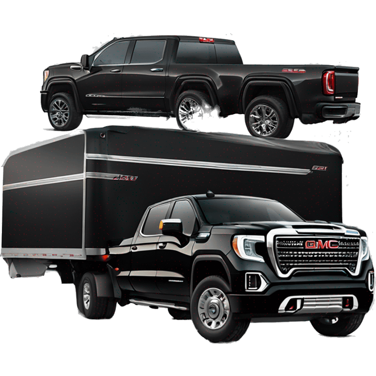 Black 2022 GMC sierra Denali with a gooseneck trailer carrying a razor emoji