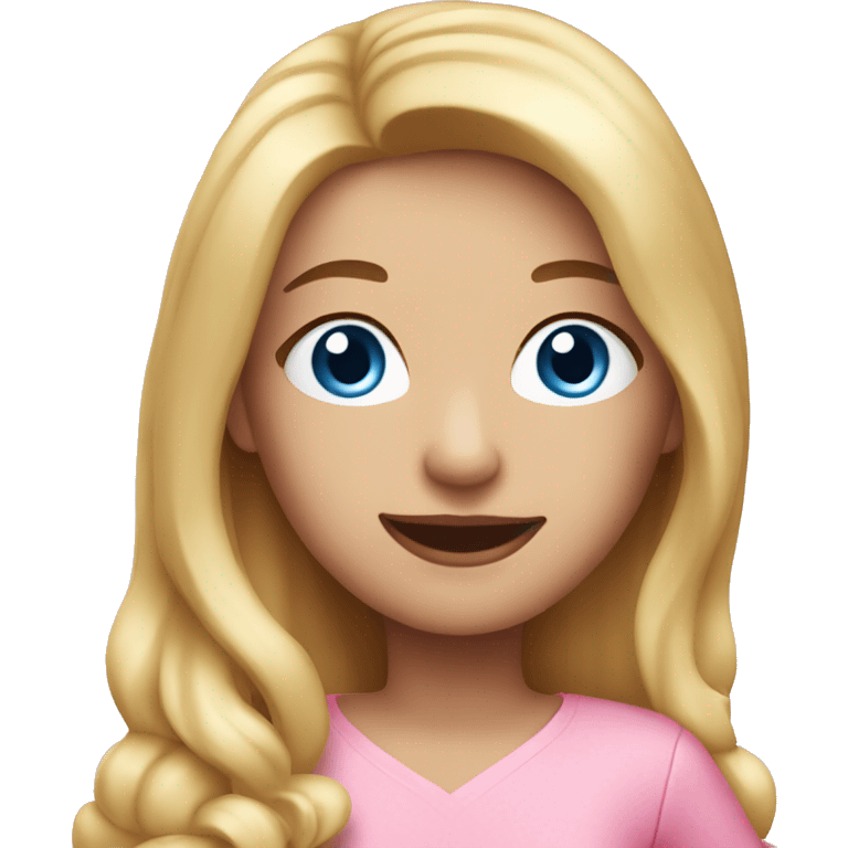 Woman with long blonde hair and blue eyes holding a pink birthday cake  emoji