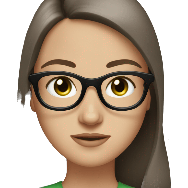 white girl, green hazel eyes, dark brown straight long hair, black round glasses, freckles emoji