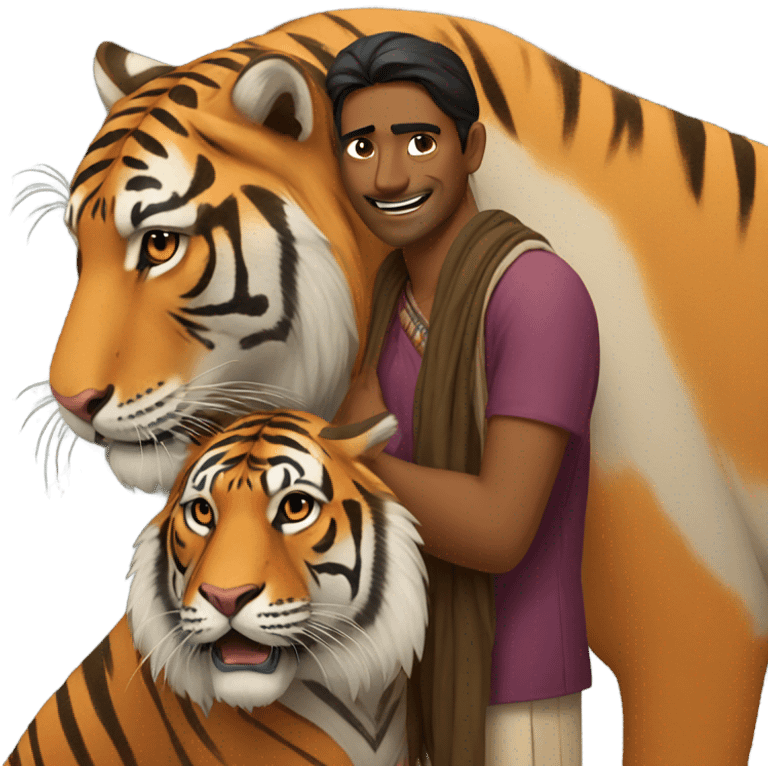 Indian man hugging tiger emoji